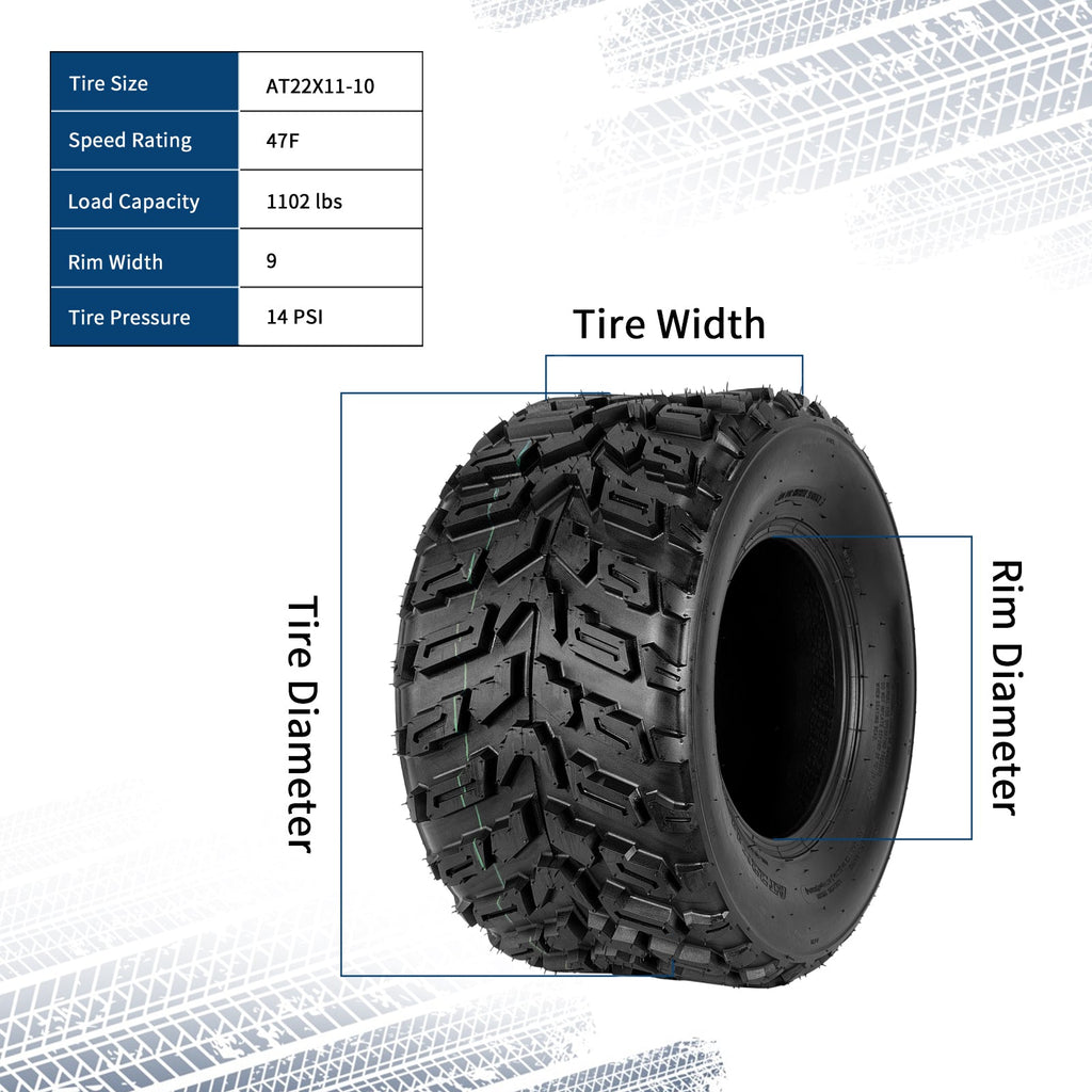 Garvee ATV Tires 2 Pack 22x11-10 Tubeless All Terrain Tires for Trail Desert Mud Dirt Sand 6PR Black