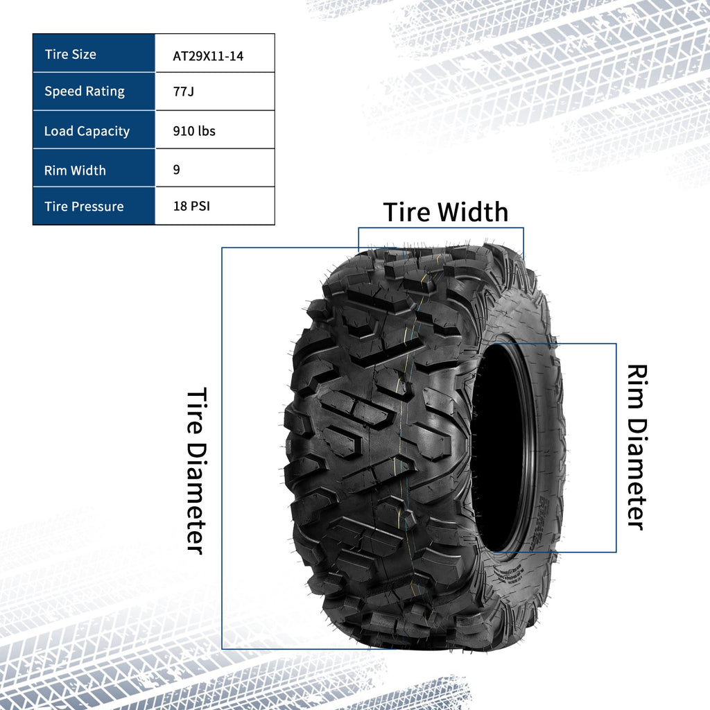 Garvee ATV Tires 2 Pack 29x11-14 All Terrain UTV Tires Tubeless 6PR for Trail Desert Mud Dirt Sand Black