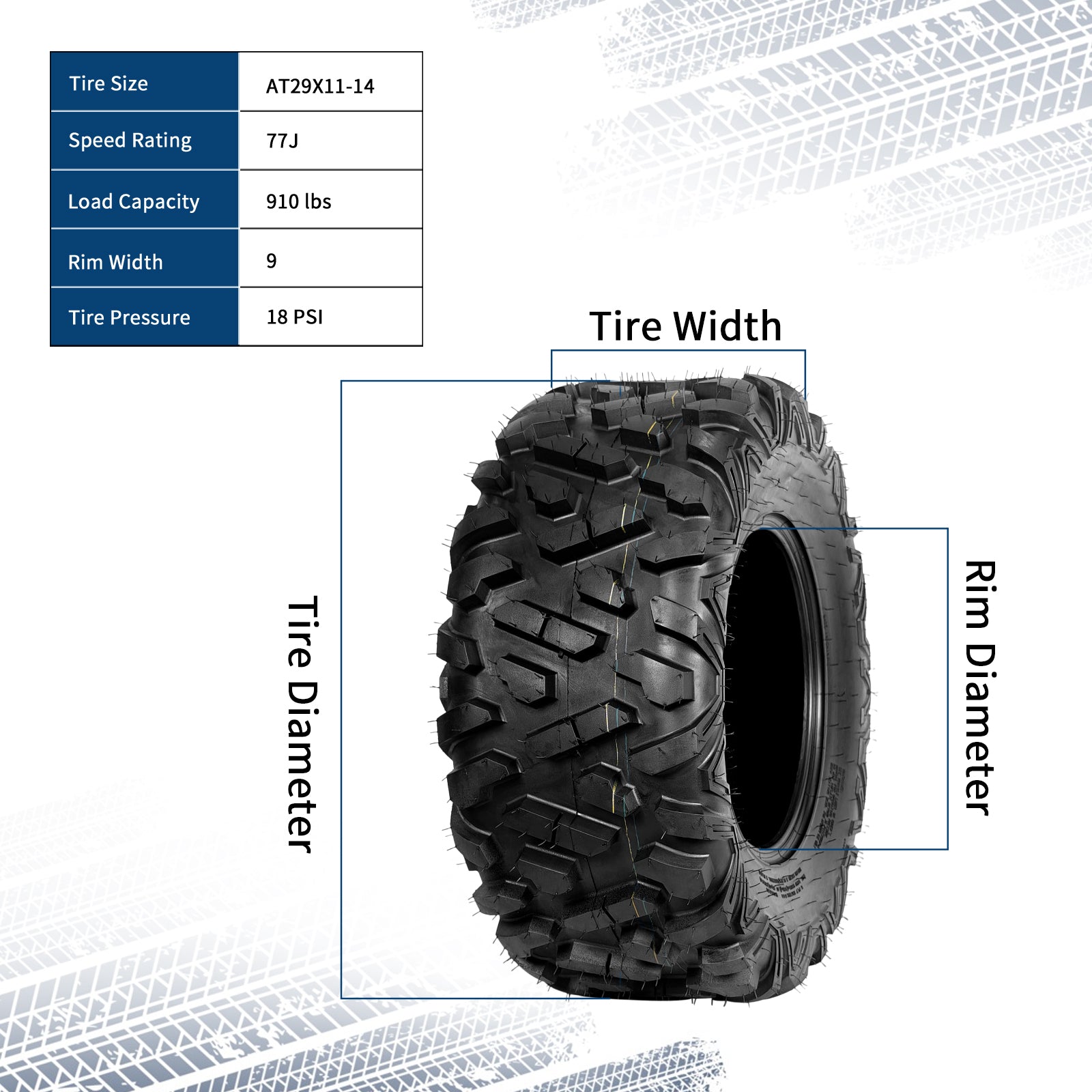 Garvee ATV Tires 2 Pack 29x11-14 All Terrain UTV Tires Tubeless 6PR for Trail Desert Mud Dirt Sand Black