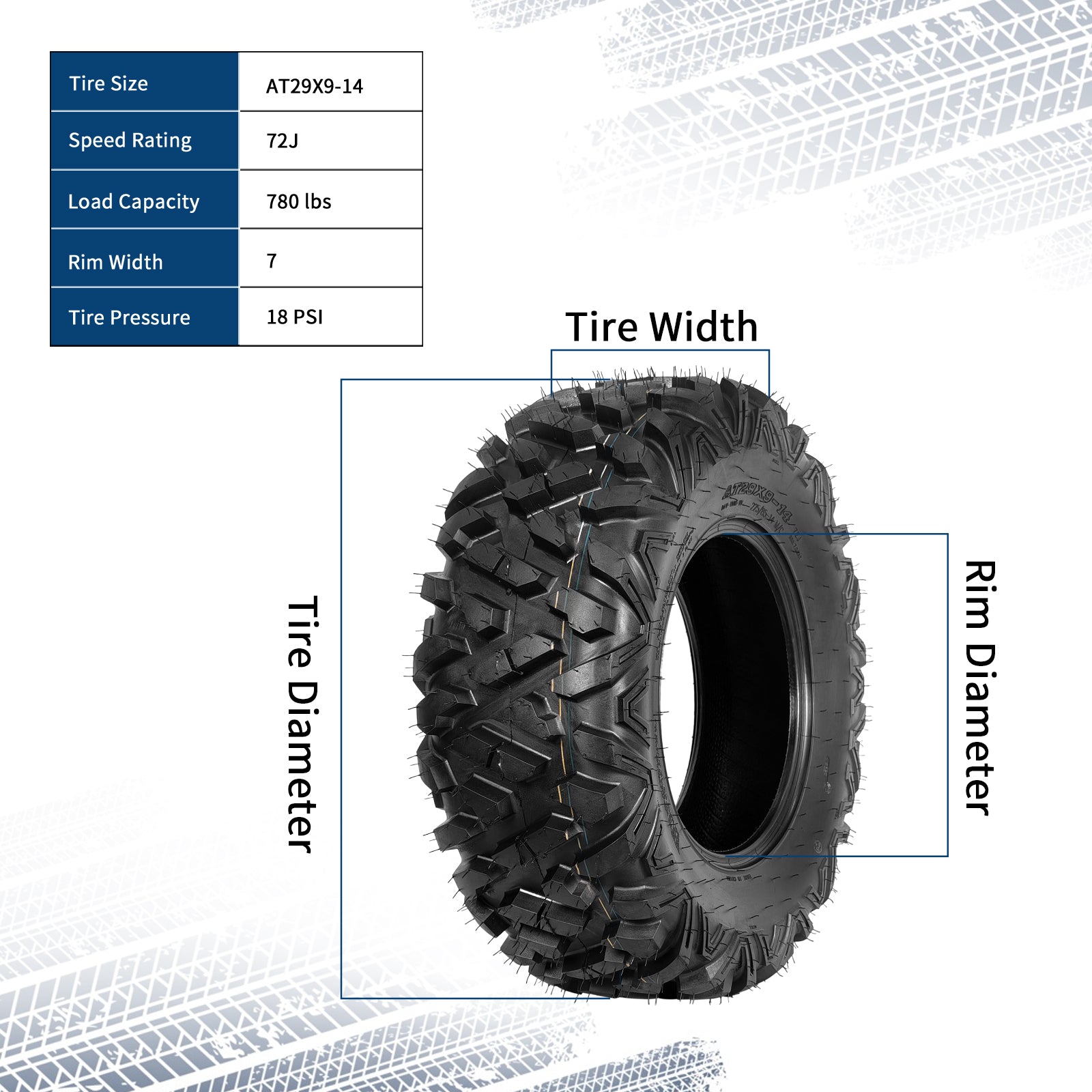 Garvee ATV Tires 29x9-14 6PR Tubeless All Terrain Tires for Trail Desert Mud Dirt Sand, Durable Flexible Sidewalls, Deep Tread Pattern