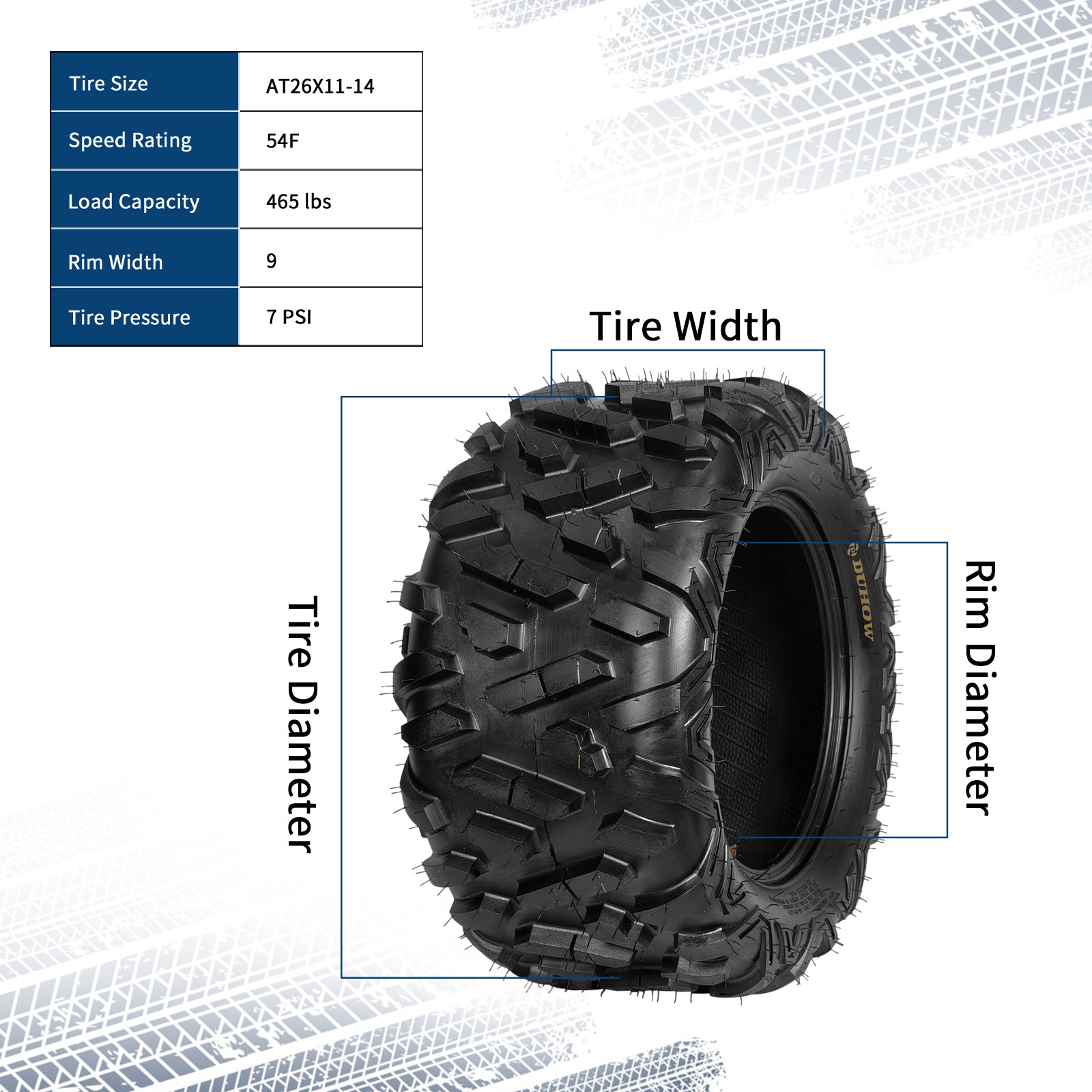 Garvee ATV Tires 2 Pack 26x11-14 All Terrain Tubeless 6PR for Trail Desert Mud Dirt Sand