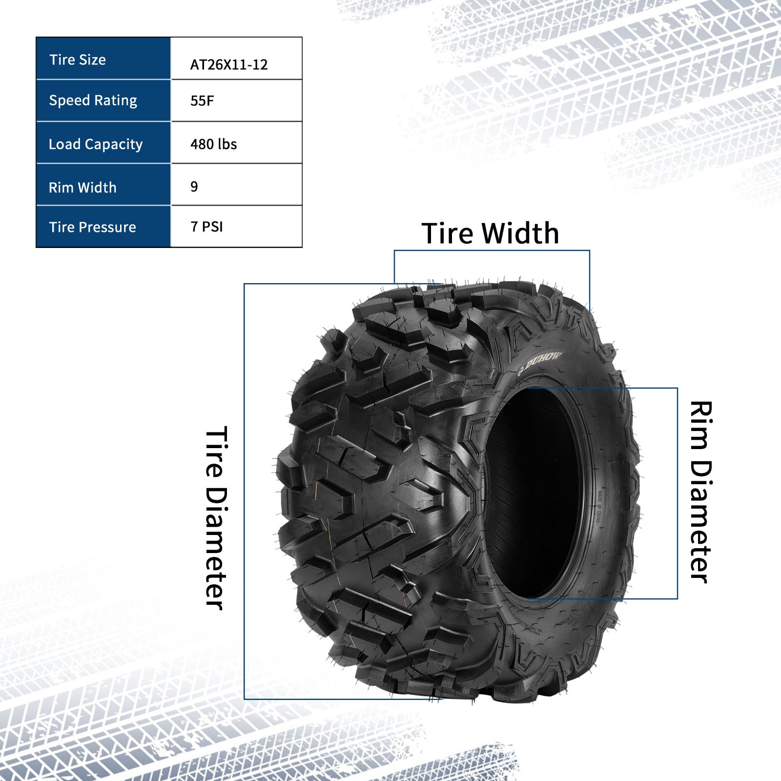 Garvee ATV Tires 2 Pack 26x11-12 Tubeless 6PR All-Terrain Durable Flexible Sidewalls Deep Tread Pattern