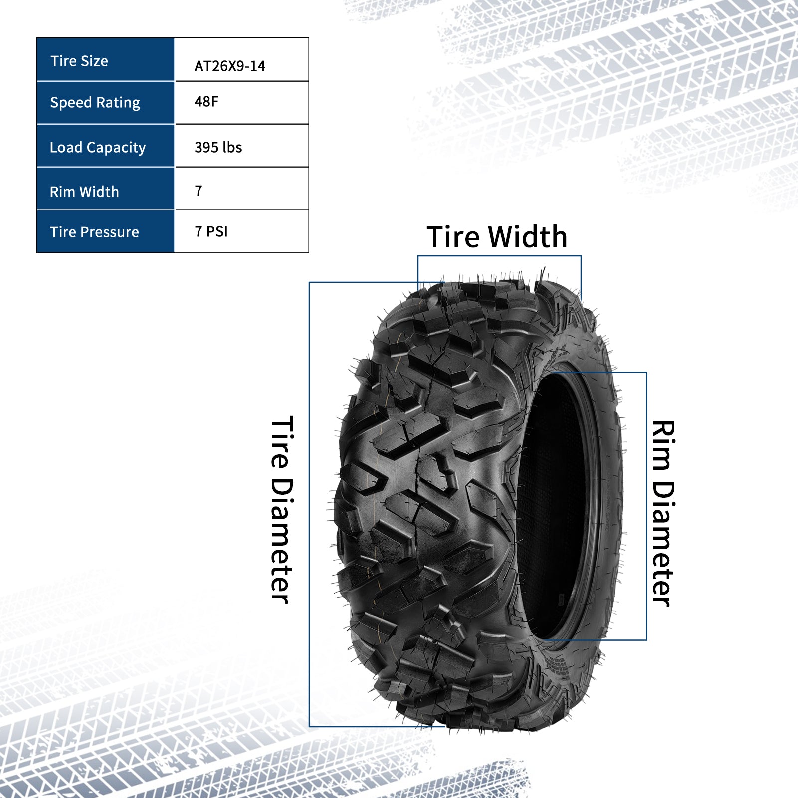 Garvee ATV Tires 2 Pack 26x9-14 Tubeless 6PR All Terrain Tires for Trail Desert Mud Dirt Sand, Durable Flexible Sidewalls, Deep Tread Pattern