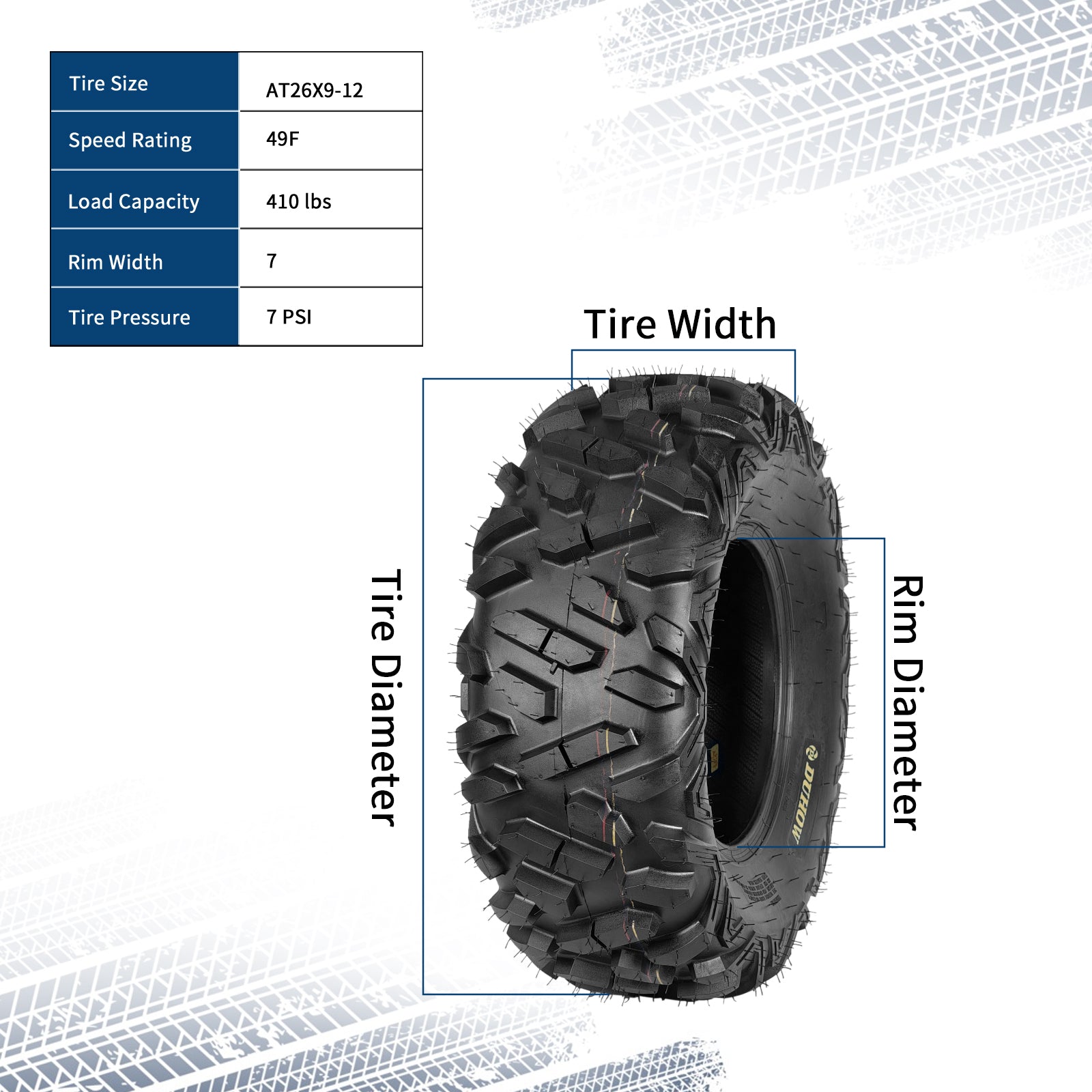 Garvee ATV Tires 2 Pack 26x9-12 6PR Tubeless All Terrain Tires for Trail Desert Mud Dirt Street Sand