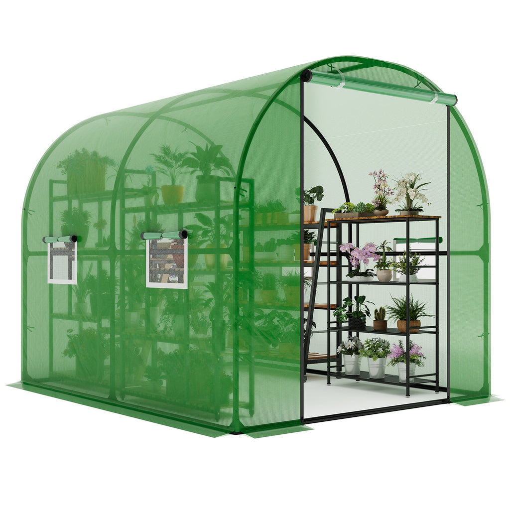 Garvee Large Walk-in Greenhouse Tunnel with Galvanized Steel Frame, Zipper Doors, White PE Cover, Portable Outdoor Plant Shelter