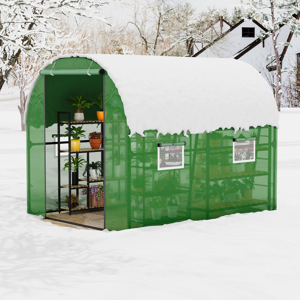 Garvee Large Walk-in Greenhouse Tunnel with Galvanized Steel Frame, Zipper Doors, White PE Cover, Portable Outdoor Plant Shelter