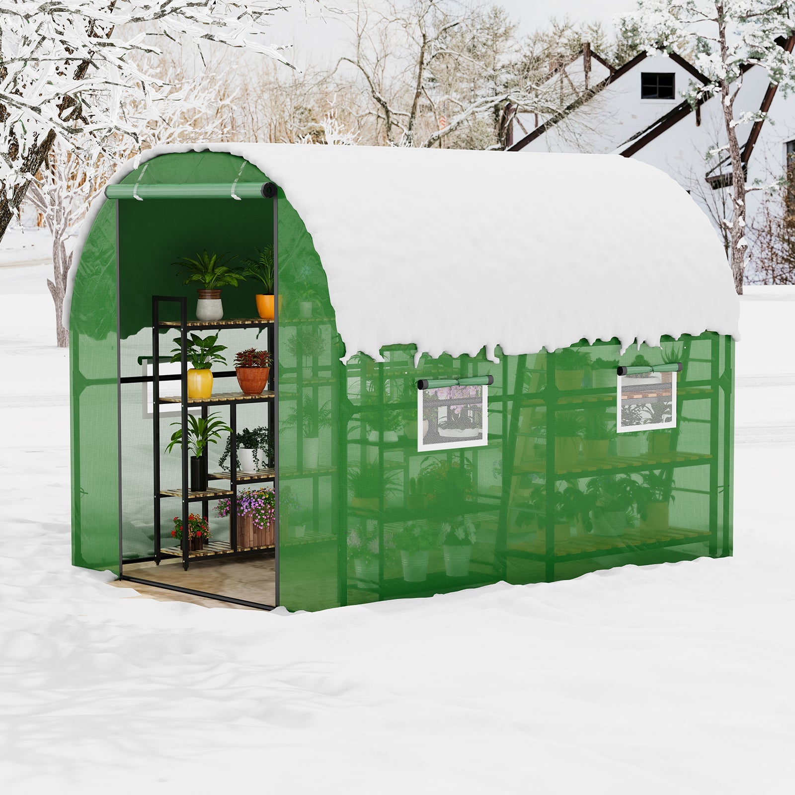 Garvee Large Walk-in Greenhouse Tunnel with Galvanized Steel Frame, Zipper Doors, White PE Cover, Portable Outdoor Plant Shelter