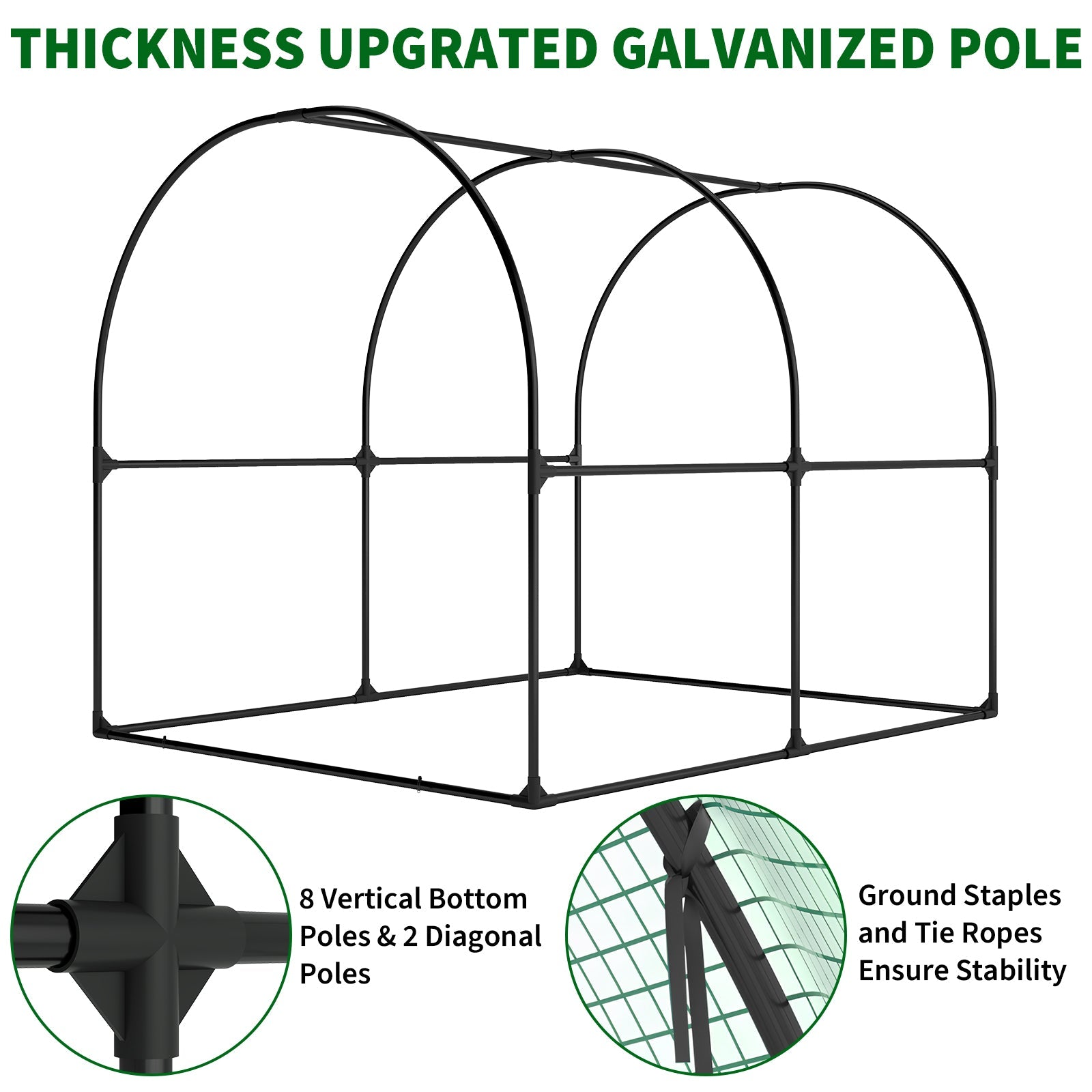 Garvee Large Walk-in Greenhouse Tunnel with Galvanized Steel Frame, Zipper Doors, White PE Cover, Portable Outdoor Plant Shelter