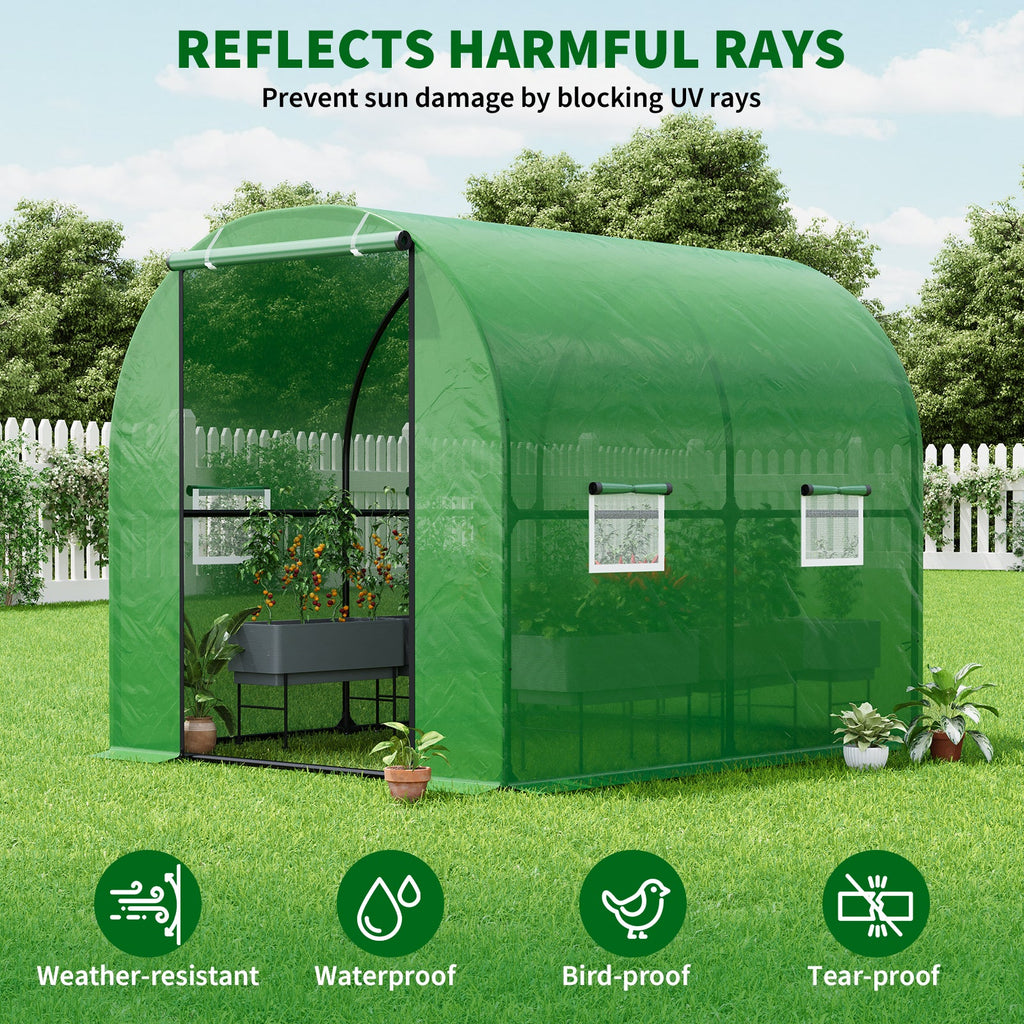 Garvee Large Walk-in Greenhouse Tunnel with Galvanized Steel Frame, Zipper Doors, White PE Cover, Portable Outdoor Plant Shelter