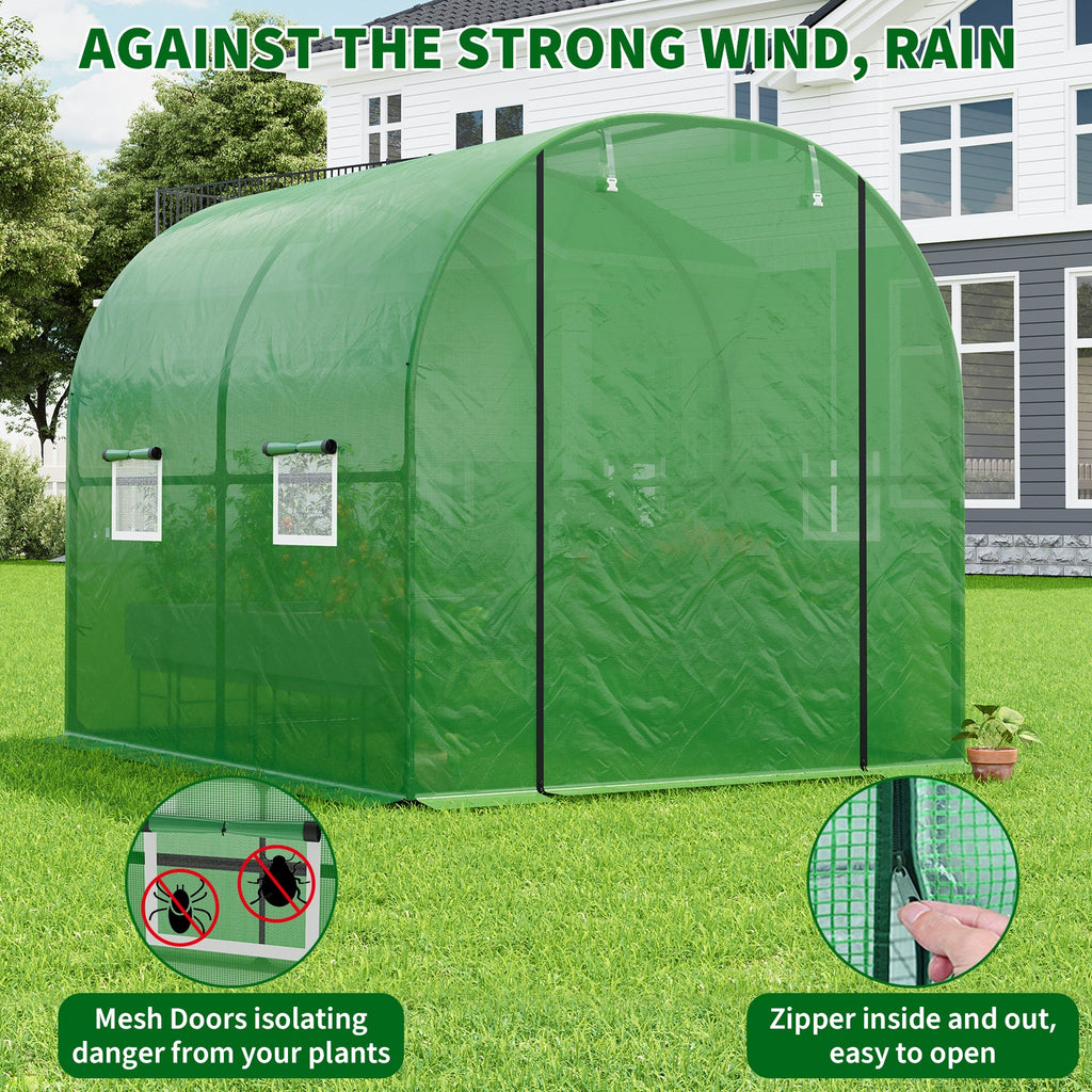 Garvee Large Walk-in Greenhouse Tunnel with Galvanized Steel Frame, Zipper Doors, White PE Cover, Portable Outdoor Plant Shelter