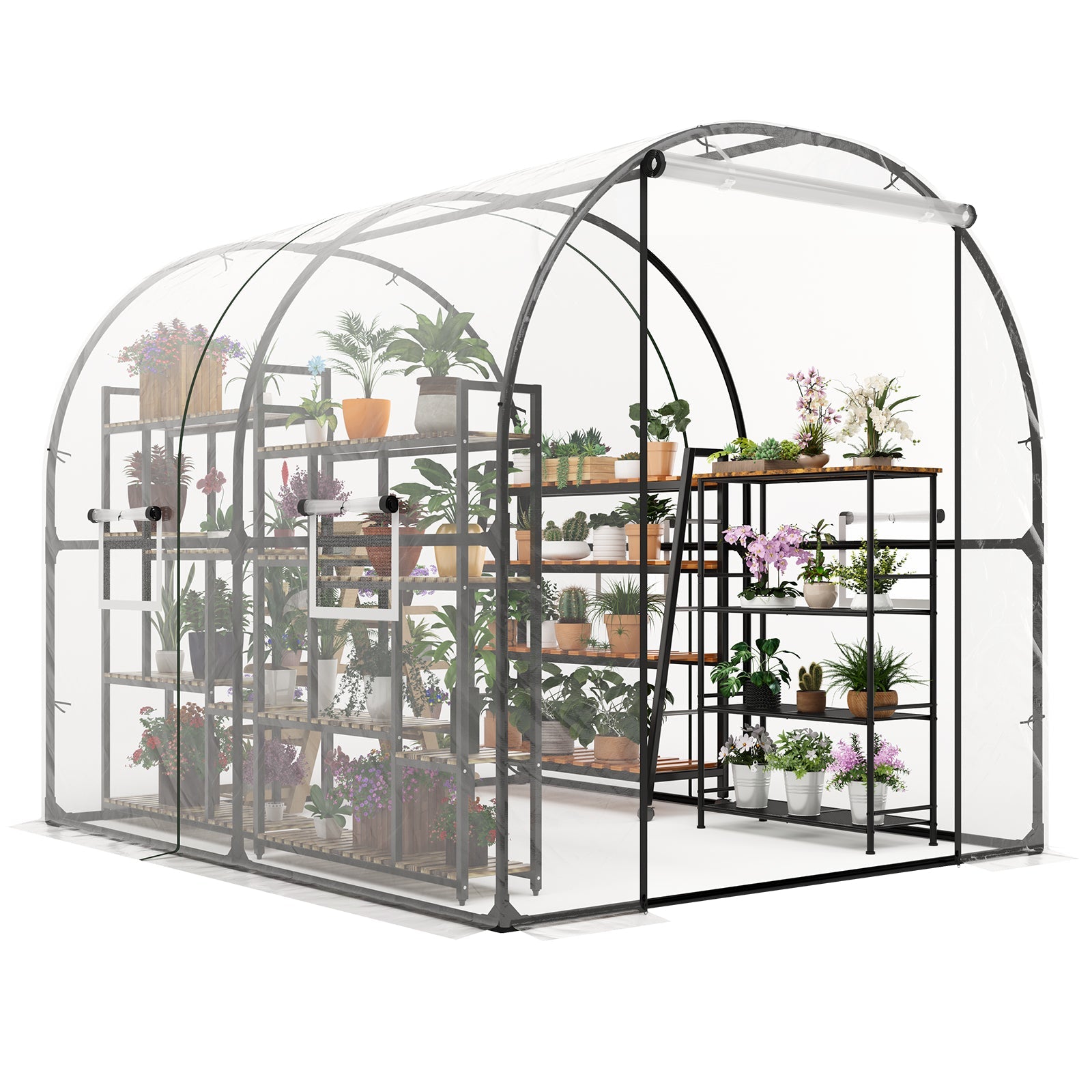 Garvee Large Walk-in Greenhouse Tunnel with Galvanized Steel Frame, Zipper Doors, White PE Cover, Portable Outdoor Plant Shelter