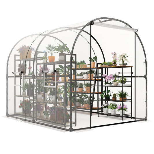 Garvee Large Walk-in Greenhouse Tunnel with Galvanized Steel Frame, Zipper Doors, White PE Cover, Portable Outdoor Plant Shelter