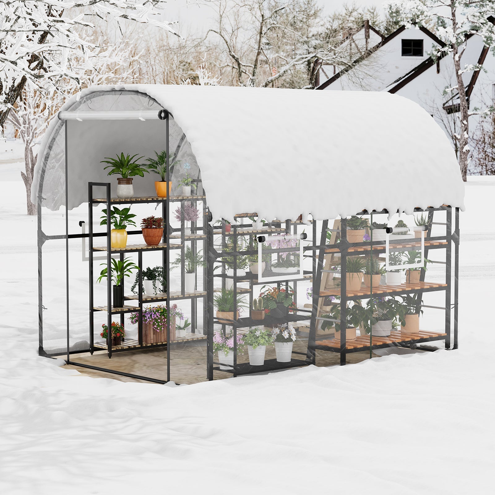 Garvee Large Walk-in Greenhouse Tunnel with Galvanized Steel Frame, Zipper Doors, White PE Cover, Portable Outdoor Plant Shelter