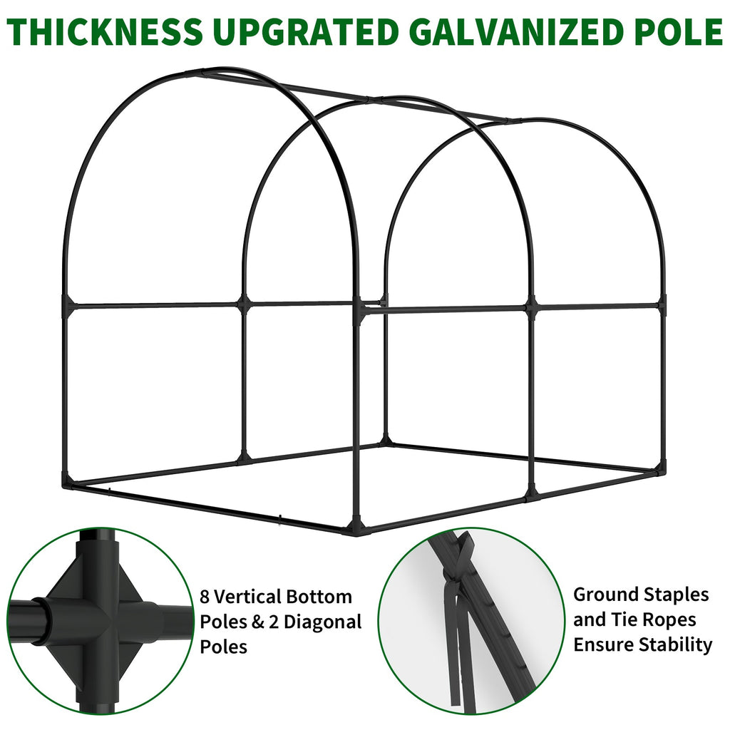 Garvee Large Walk-in Greenhouse Tunnel with Galvanized Steel Frame, Zipper Doors, White PE Cover, Portable Outdoor Plant Shelter