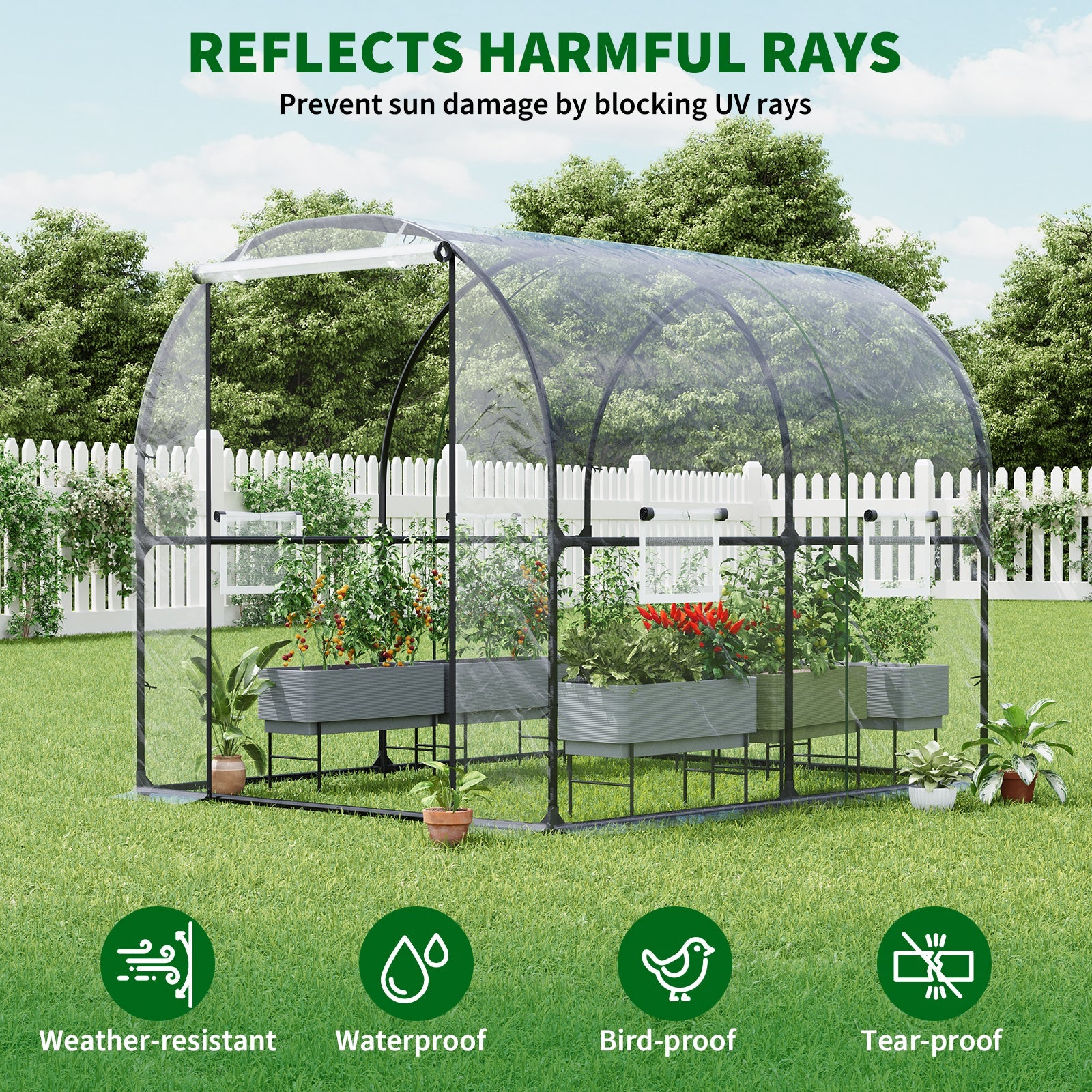 Garvee Large Walk-in Greenhouse Tunnel with Galvanized Steel Frame, Zipper Doors, White PE Cover, Portable Outdoor Plant Shelter