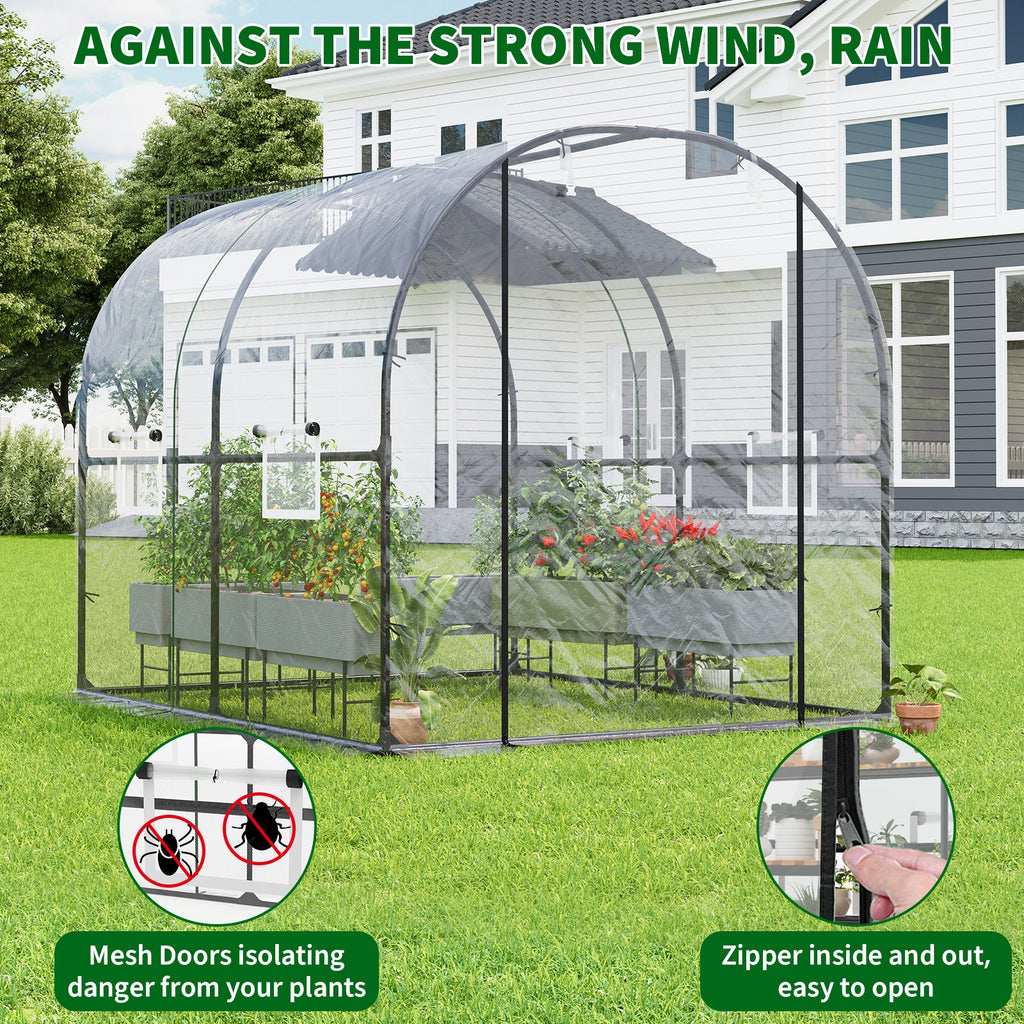 Garvee Large Walk-in Greenhouse Tunnel with Galvanized Steel Frame, Zipper Doors, White PE Cover, Portable Outdoor Plant Shelter