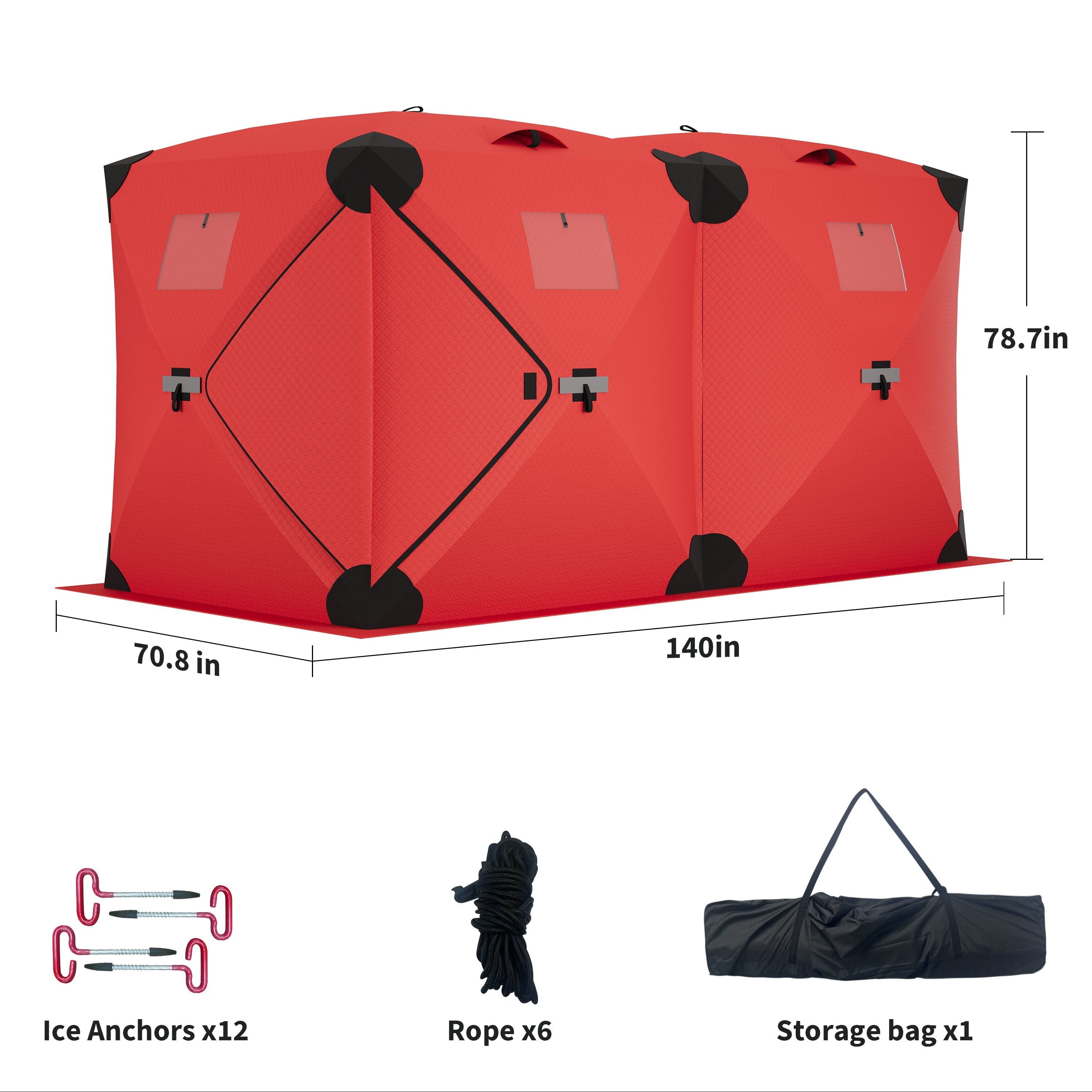 Garvee Ice Fishing Insulated Tent, Large Pop-Up Portable Hub-Style Ice Fishing Shelter, 5-7 Person Shelter 68 Square Feet of Fishable Area