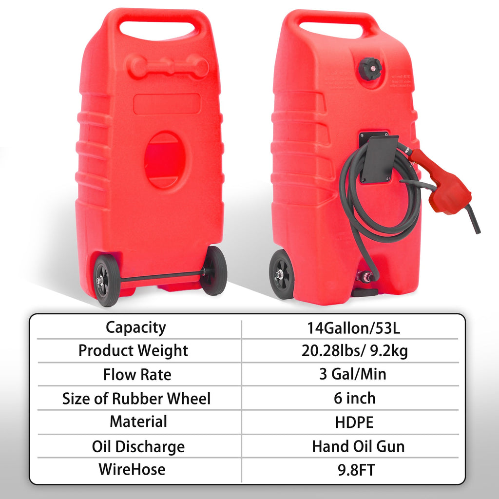 Garvee 14 Gallon Gas Caddy Portable Fuel Tank with Pump for Lawn Mower, Farm, Marine Use, Multi-Color