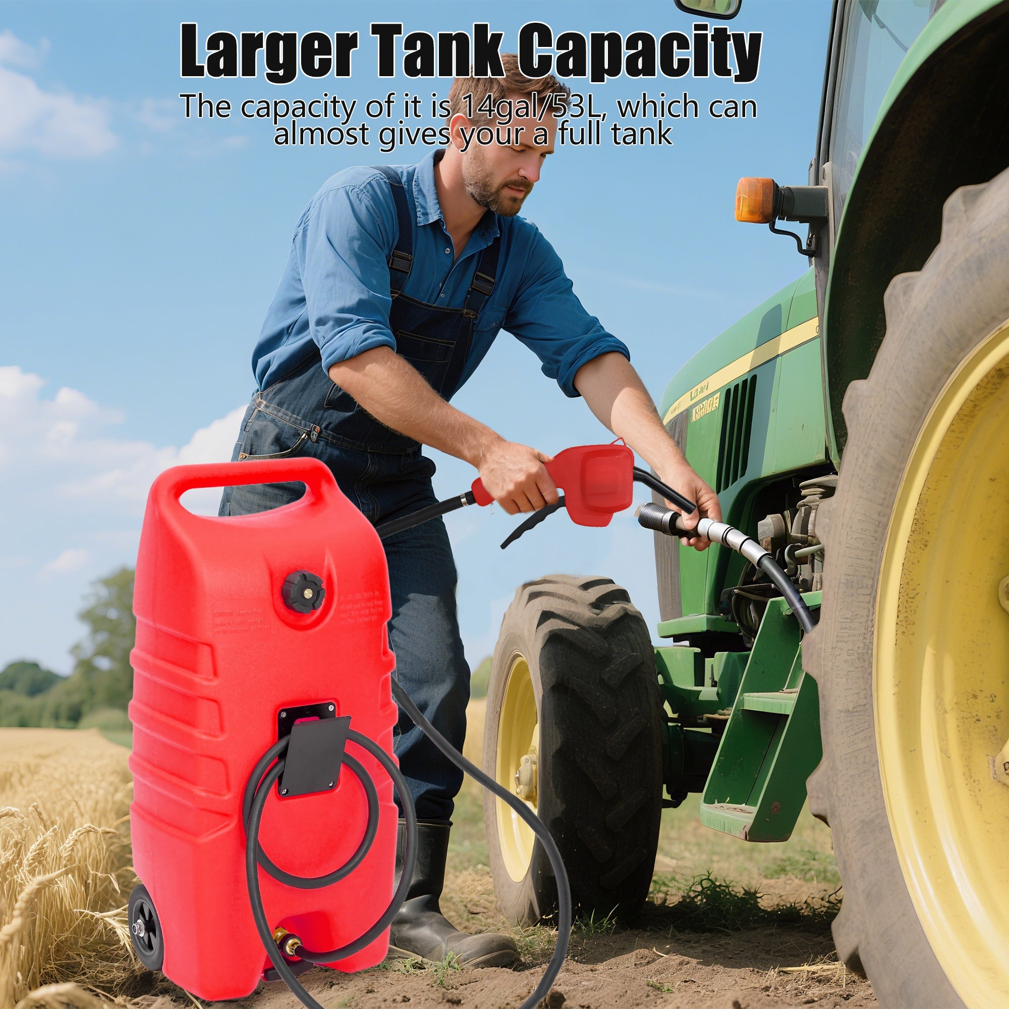 Garvee 14 Gallon Gas Caddy Portable Fuel Tank with Pump for Lawn Mower, Farm, Marine Use, Multi-Color