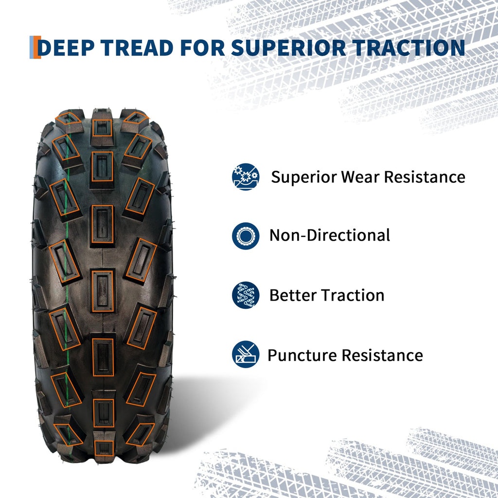 Garvee 22x7x10 ATV Tires 2 Pack All Terrain Tubeless 6PR for Trail Desert Mud Dirt Street Sand, 22x7-10, Black