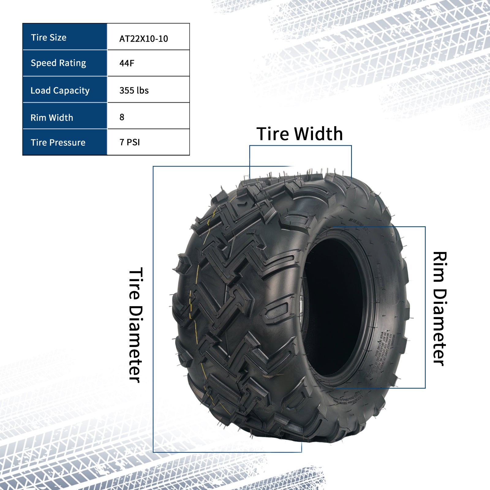 Garvee 22x10-10 ATV Tires 2 Pack All Terrain 6PR Tubeless for Trail Desert Mud Sand Black