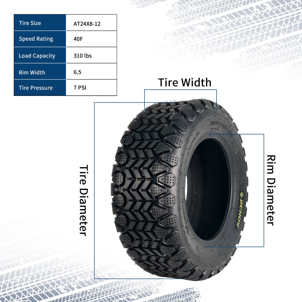 Garvee 24x8x12 ATV Tires 2 Pack All Terrain Tubeless 6PR for Trail Desert Mud Dirt Sand