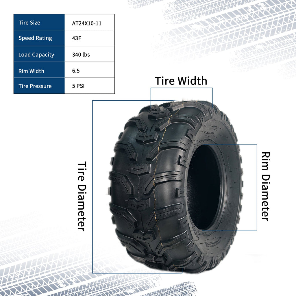 Garvee 2-Pack 24x10x11 ATV Tires - All-Terrain 24x10-11 UTV/ATV Tires for Trail, Desert, Mud, Dirt, Street, and Sand, 6PR Tubeless
