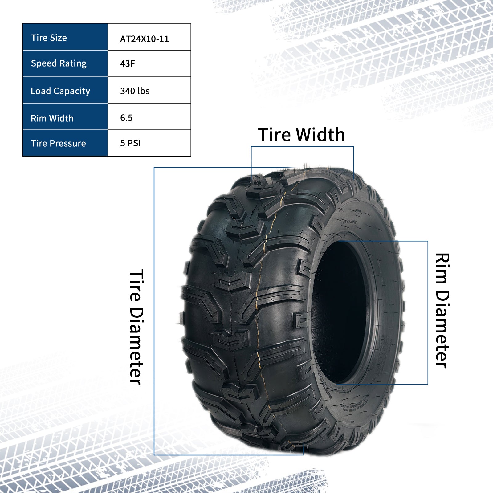 Garvee 2-Pack 24x10x11 ATV Tires - All-Terrain 24x10-11 UTV/ATV Tires for Trail, Desert, Mud, Dirt, Street, and Sand, 6PR Tubeless