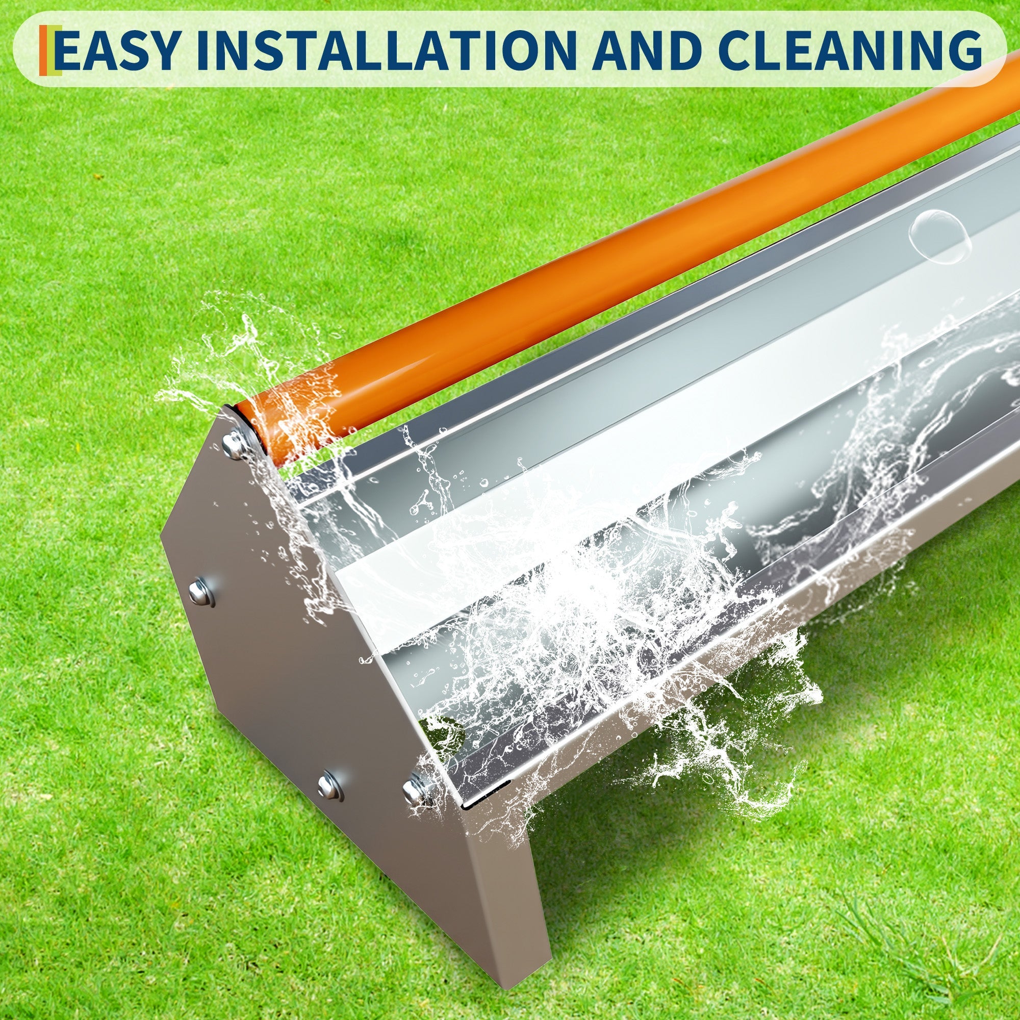 Garvee Chicken Feeding Trough 45 Inch, Heavy Duty Galvanized Steel Coop Feeder with Drainage Holes & Crossbar, Large Capacity Metal Poultry Trough Feeder for Chickens, Pigeons, Ducks Orange