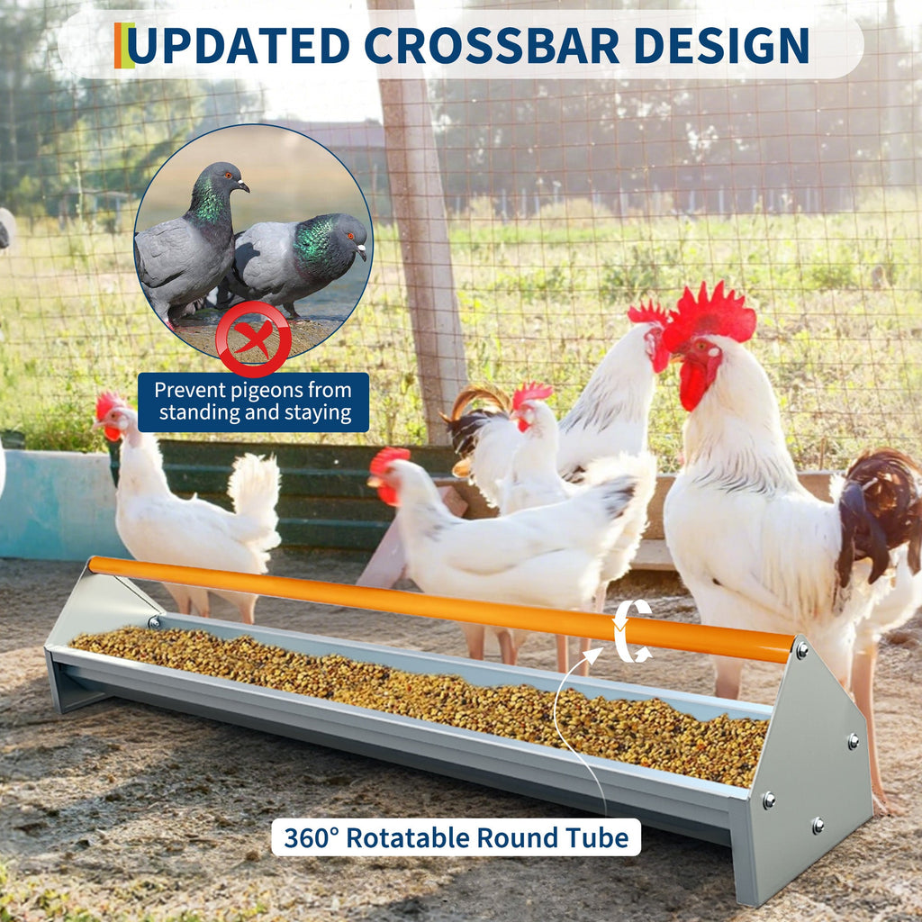 Garvee Chicken Feeding Trough 45 Inch, Heavy Duty Galvanized Steel Coop Feeder with Drainage Holes & Crossbar, Large Capacity Metal Poultry Trough Feeder for Chickens, Pigeons, Ducks Orange