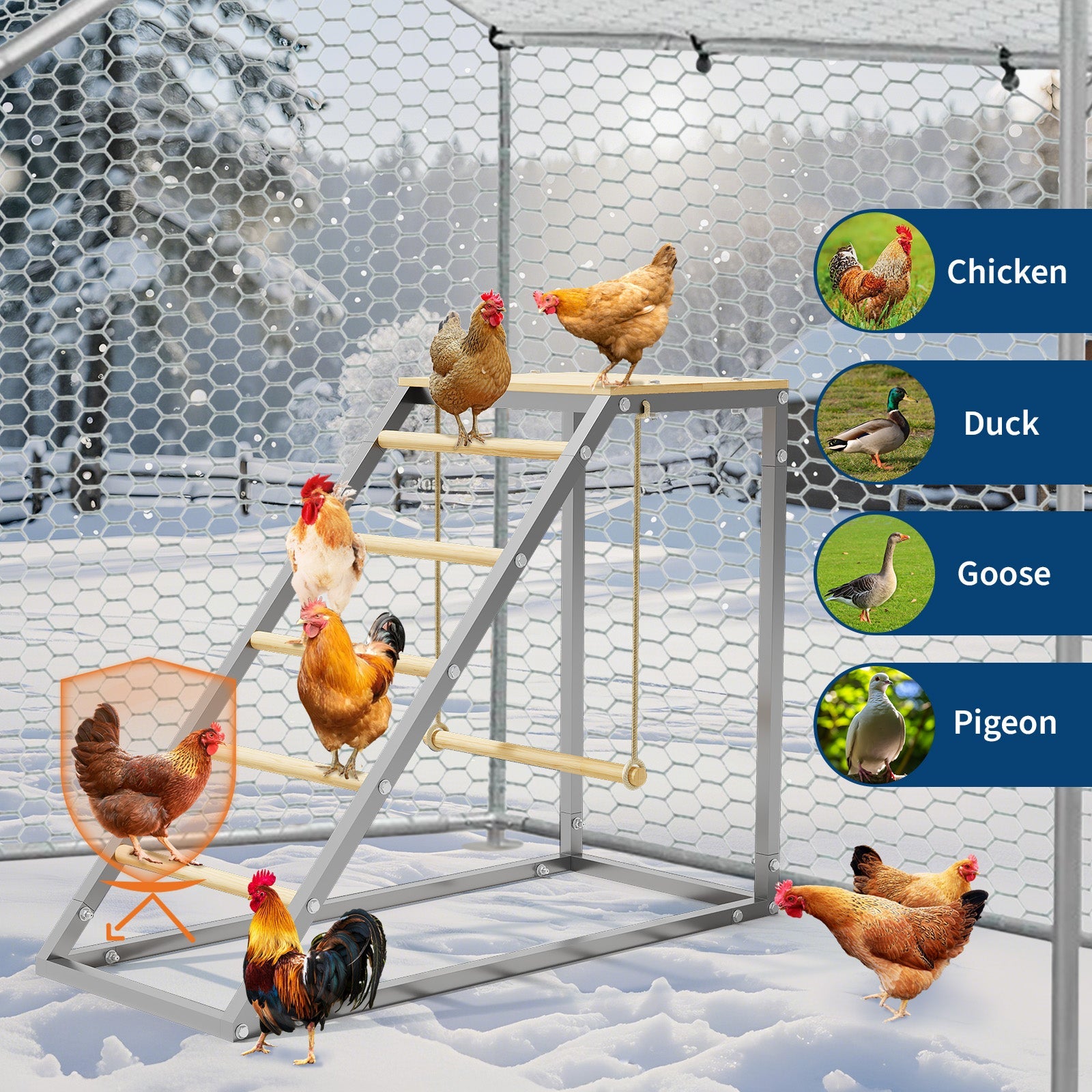 Garvee Chicken Perch for Coop, Chicken Roosting Bars with Swing and Ladder Design for Backyard Farm, Roosting Bars for Chickens in Coop, Easy Installation