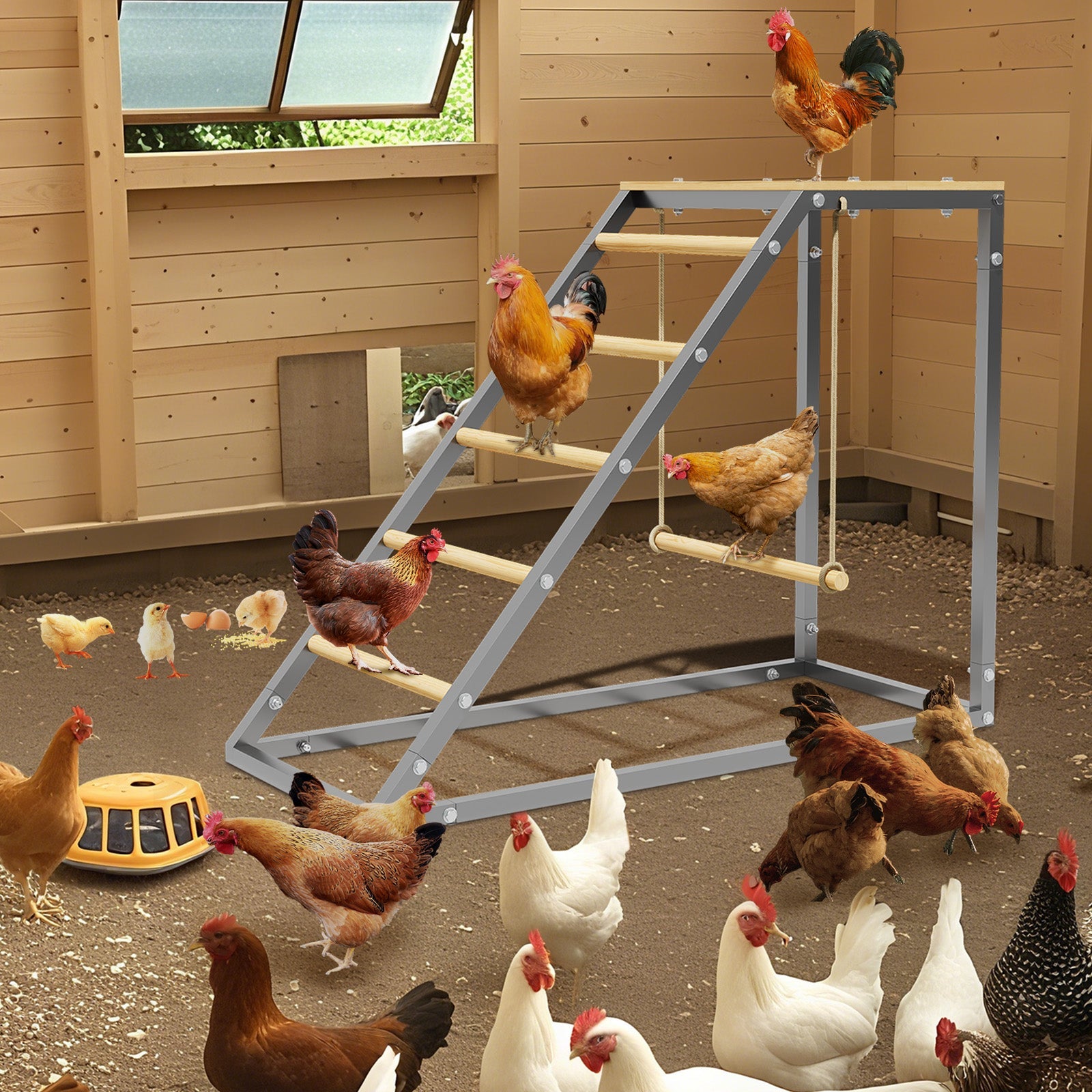 Garvee Chicken Perch for Coop, Chicken Roosting Bars with Swing and Ladder Design for Backyard Farm, Roosting Bars for Chickens in Coop, Easy Installation