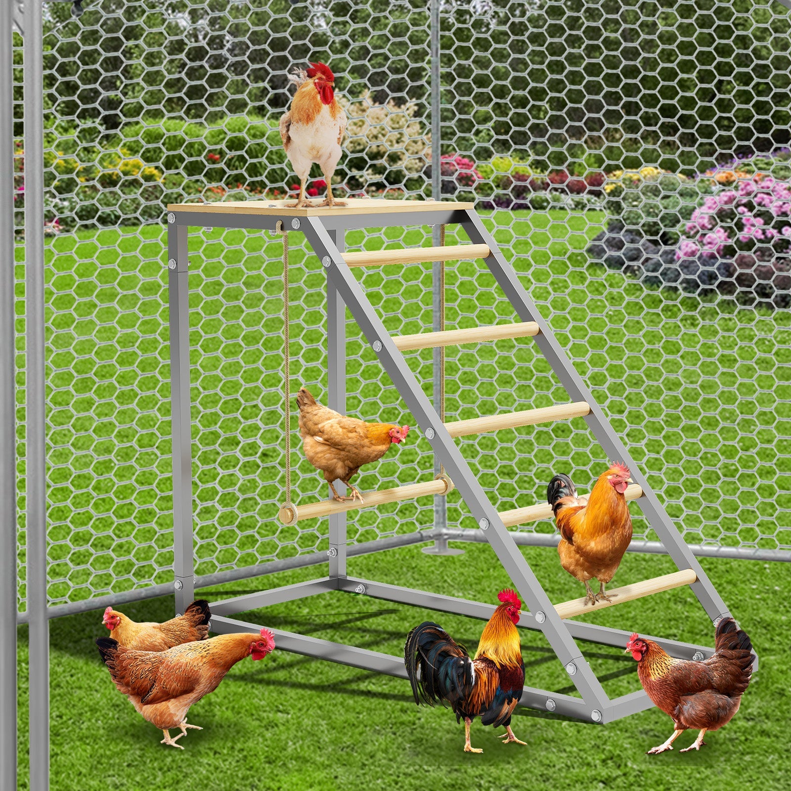 Garvee Chicken Perch for Coop, Chicken Roosting Bars with Swing and Ladder Design for Backyard Farm, Roosting Bars for Chickens in Coop, Easy Installation