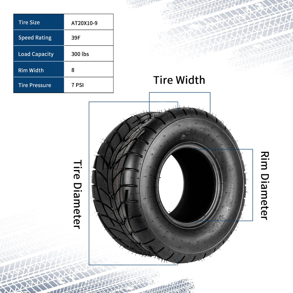 Garvee 20x10-9 ATV Tires 2 Pack All Terrain Tubeless 6PR for Trail Desert Mud Dirt Sand