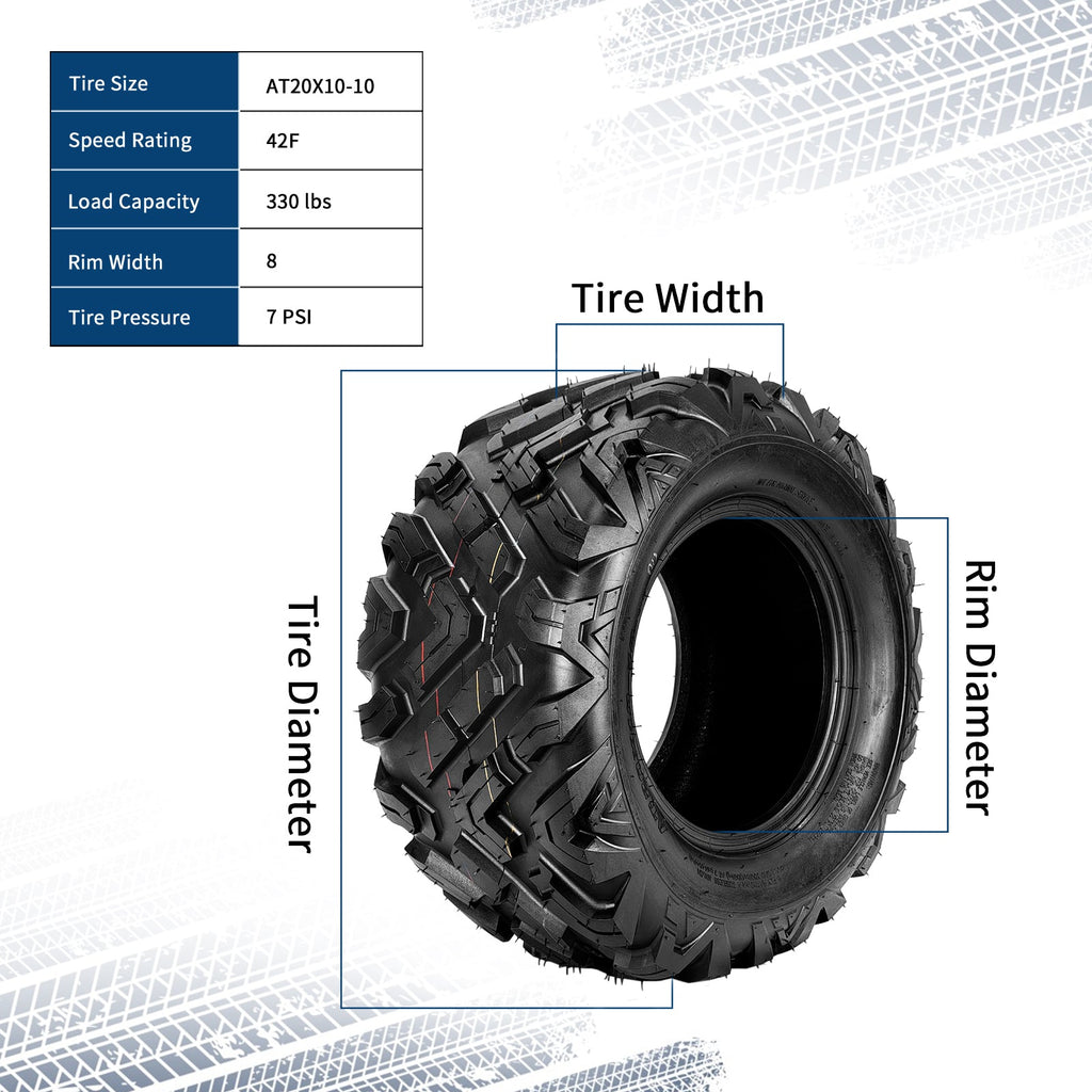 Garvee 20x10-10 ATV Tires 6PR Tubeless All Terrain Tires for Trail Desert Mud Dirt Street Sand 20x10-10 Black