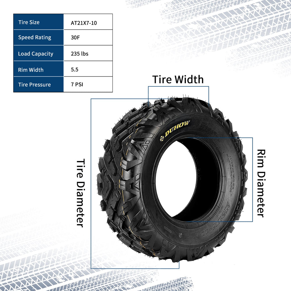 Garvee 21x7-10 ATV Tires 6PR Tubeless All Terrain Tires for Trail Desert Mud Dirt Sand 21x7-10 Black