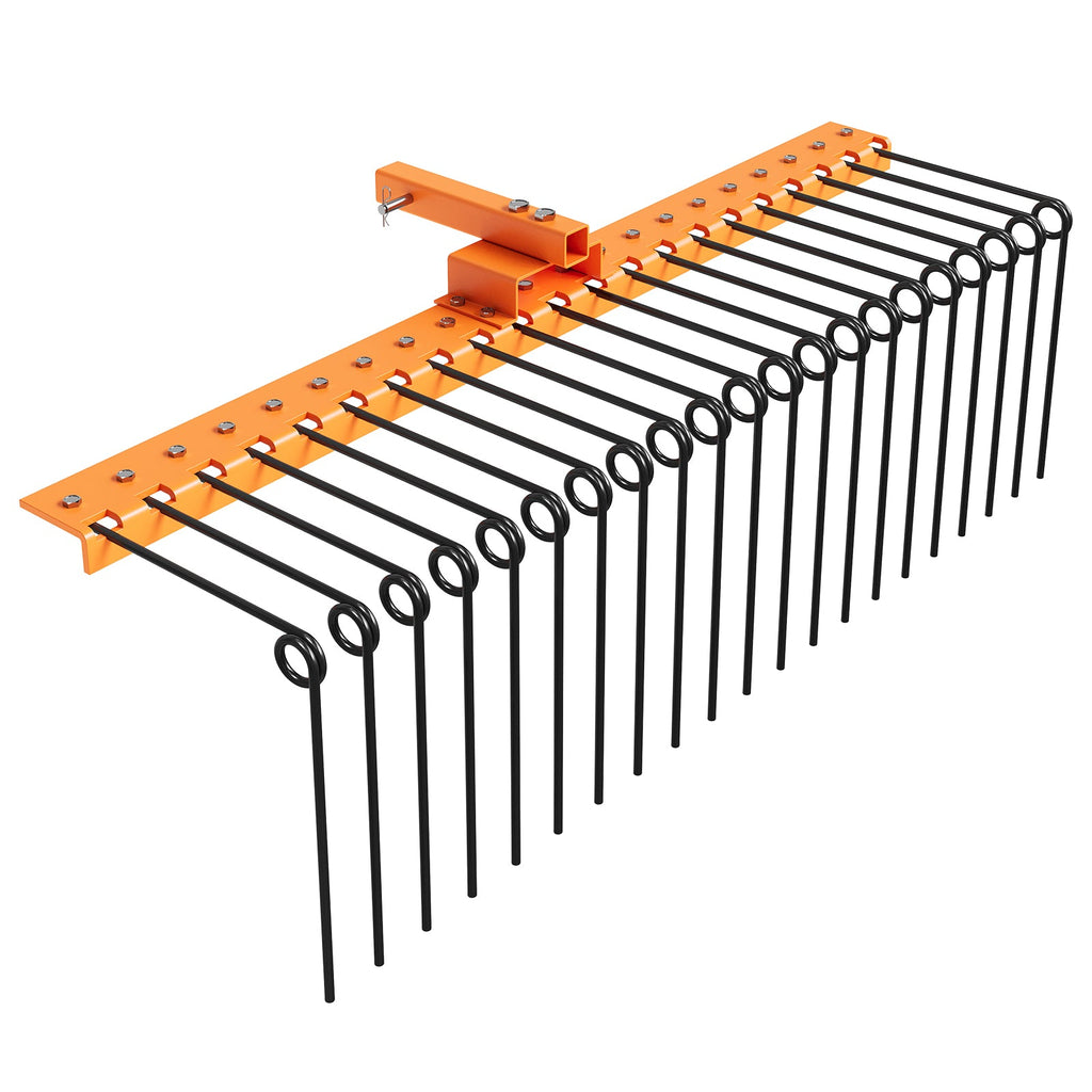 Garvee Professional Pine Straw and Landscape Rake – 60-Inch Heavy-Duty Steel, 21 Season Tines, 2-Inch Receiver Compatible with Lawn Tractors, ATV, UTV – Tow-Behind Dethatching and Leveling Tool | 60 inches