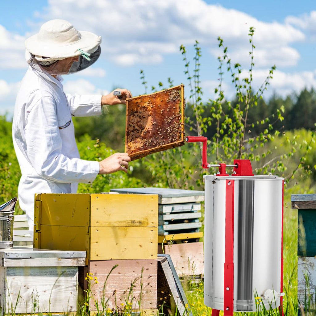 Garvee 3 Frame Honey Extractor Manual with Height Adjustable Stand, Stainless Steel Honey Spinner with Transparent Lid, Beekeeping Extraction Apiary Centrifuge Equipment for Beekeeping Starter