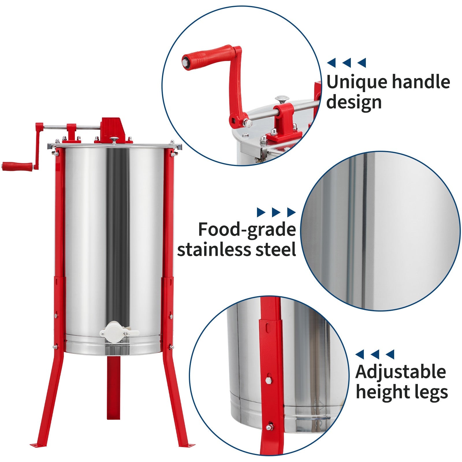 Garvee 3 Frame Honey Extractor Manual with Height Adjustable Stand, Stainless Steel Honey Spinner with Transparent Lid, Beekeeping Extraction Apiary Centrifuge Equipment for Beekeeping Starter