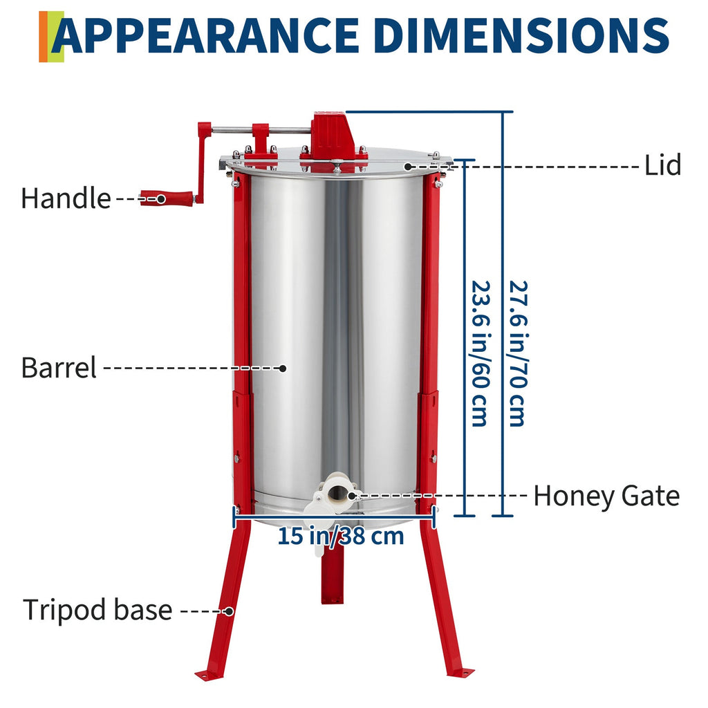 Garvee 3 Frame Honey Extractor Manual with Height Adjustable Stand, Stainless Steel Honey Spinner with Transparent Lid, Beekeeping Extraction Apiary Centrifuge Equipment for Beekeeping Starter