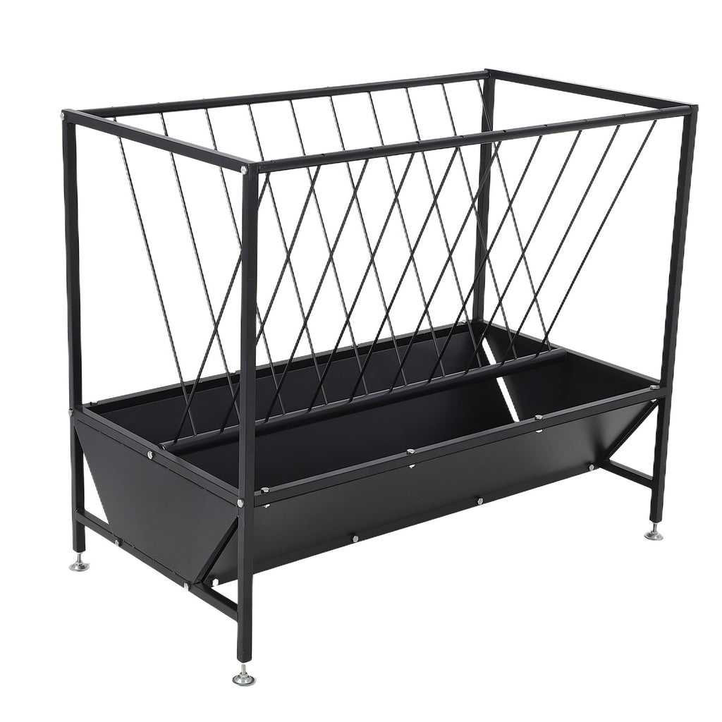 Garvee Heavy Duty 2-in-1 Hay and Grain Feeder Trough – 30 Gallon Black Steel Livestock Feeder – Sturdy, Powder Coated – Perfect for Calves, Sheep, Horses, Goats – For Farm and Pasture Use