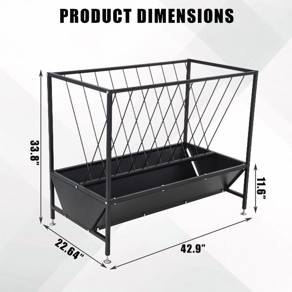 Garvee Heavy Duty 2-in-1 Hay and Grain Feeder Trough – 30 Gallon Black Steel Livestock Feeder – Sturdy, Powder Coated – Perfect for Calves, Sheep, Horses, Goats – For Farm and Pasture Use