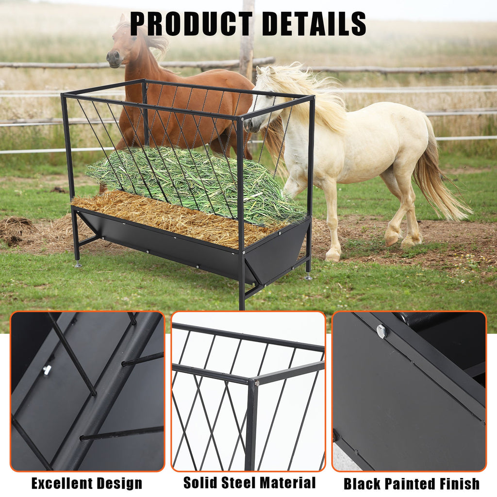 Garvee Heavy Duty 2-in-1 Hay and Grain Feeder Trough – 30 Gallon Black Steel Livestock Feeder – Sturdy, Powder Coated – Perfect for Calves, Sheep, Horses, Goats – For Farm and Pasture Use