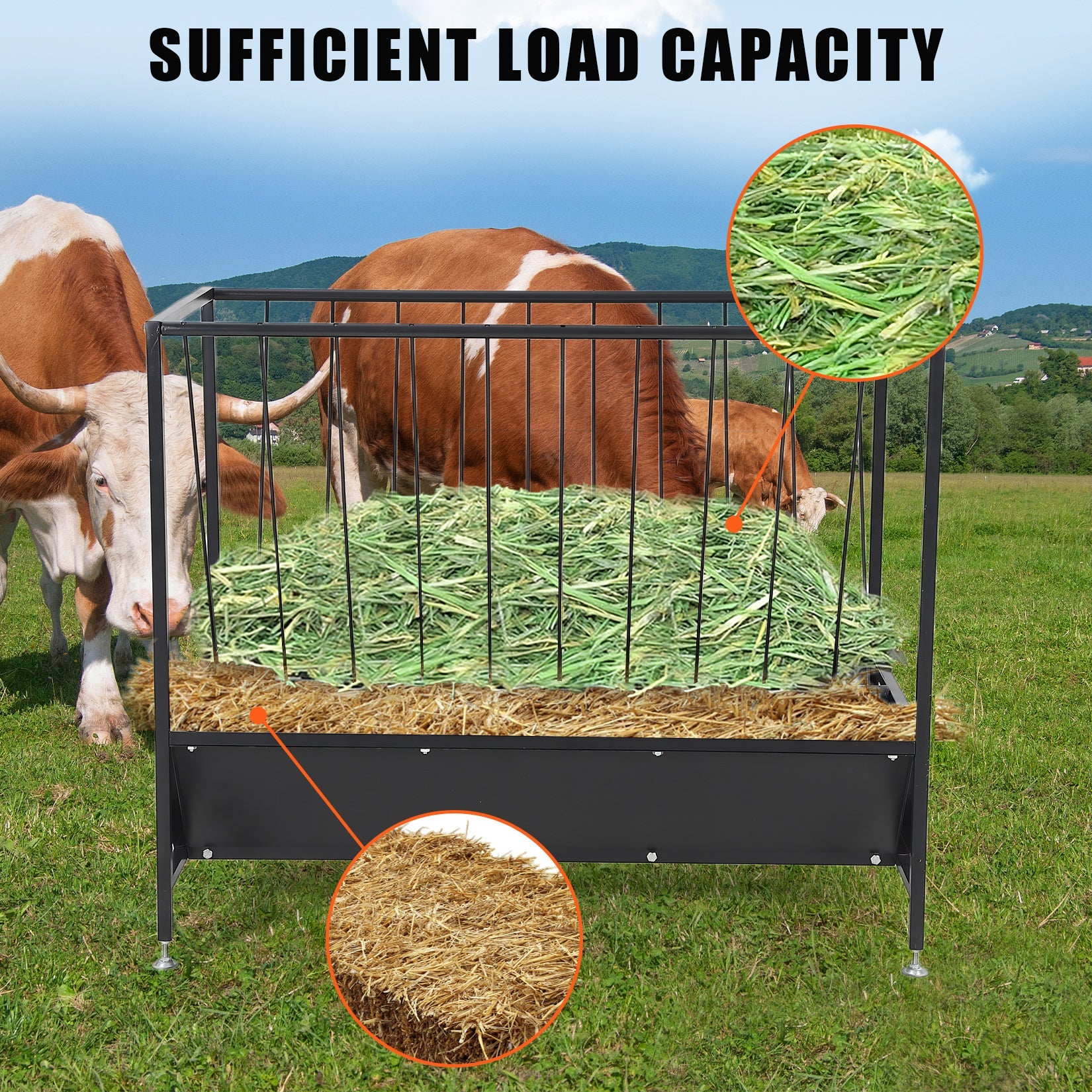 Garvee Heavy Duty 2-in-1 Hay and Grain Feeder Trough – 30 Gallon Black Steel Livestock Feeder – Sturdy, Powder Coated – Perfect for Calves, Sheep, Horses, Goats – For Farm and Pasture Use
