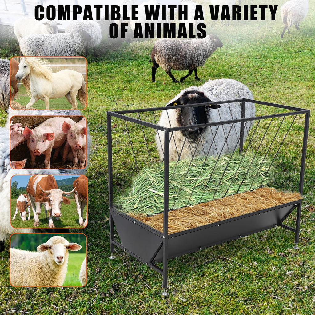 Garvee Heavy Duty 2-in-1 Hay and Grain Feeder Trough – 30 Gallon Black Steel Livestock Feeder – Sturdy, Powder Coated – Perfect for Calves, Sheep, Horses, Goats – For Farm and Pasture Use