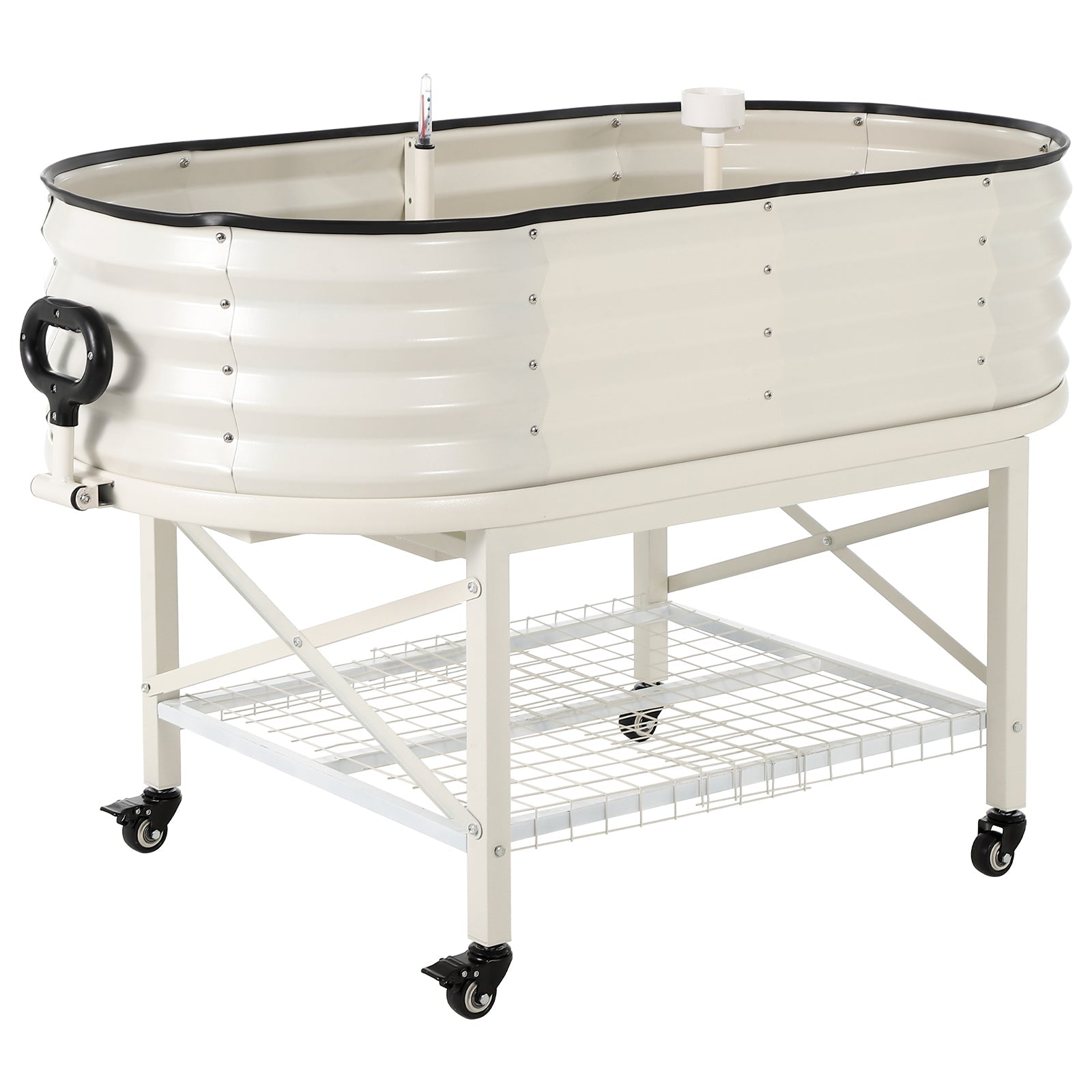 Garvee Galvanized Raised Garden Bed Kit with Storage Rack – Sturdy Oval Metal Planter Box on Legs for Vegetables, Herbs & Flowers – Corrosion-Resistant, Tool-Complimentary Assembly – White, Open, 120×60×30cm