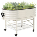 Garvee Galvanized Raised Garden Bed Kit with Storage Rack – Sturdy Oval Metal Planter Box on Legs for Vegetables, Herbs & Flowers – Corrosion-Resistant, Tool-Complimentary Assembly – White, Open, 120×60×30cm