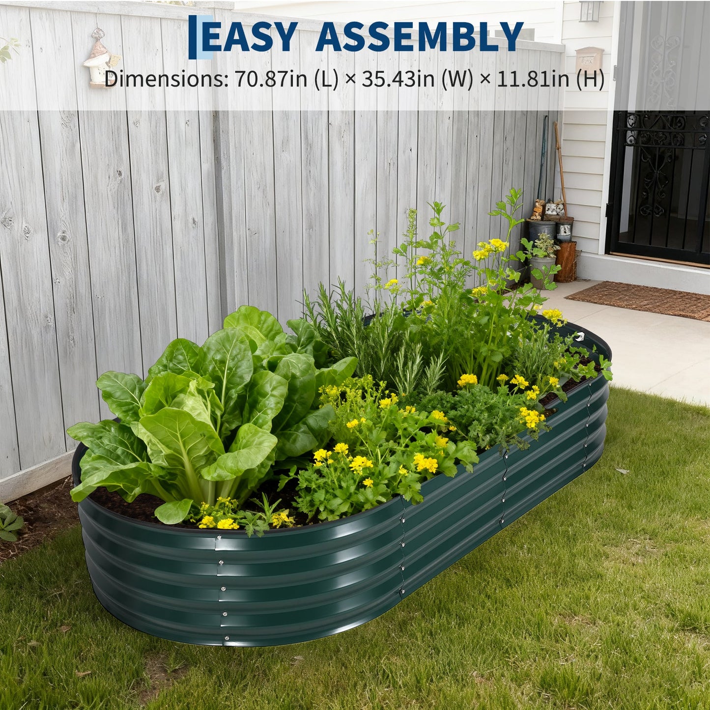 Garvee Galvanized Raised Garden Bed Kit with Zippered PVC Cover – Sturdy Oval Metal Planter Box for Vegetables, Herbs & Flowers – Reinforced Corrosion-Resistant Steel, Tool-Complimentary Assembly – Green, Open, 180×90×30cm