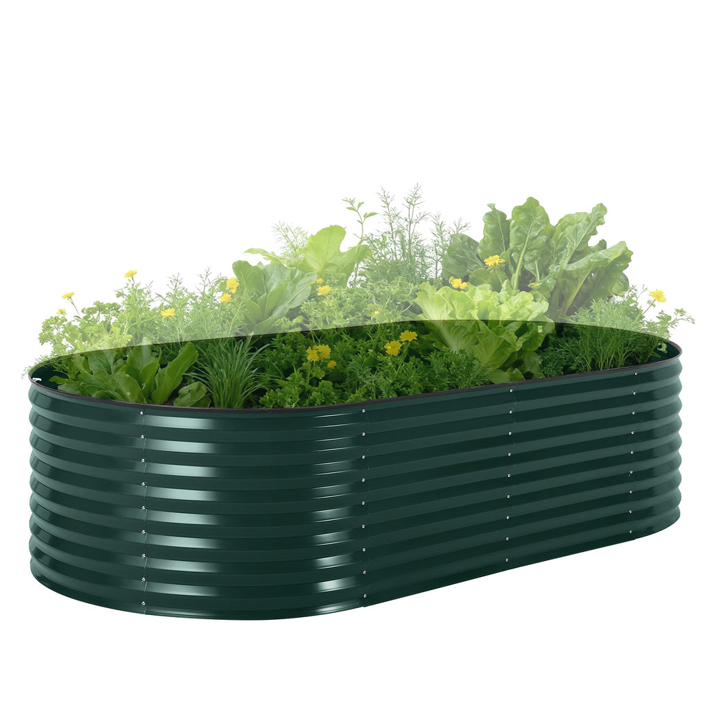 Garvee Large Oval Galvanized Raised Garden Bed Kit – Thick Reinforced Metal Planter for Vegetables, Flowers & Herbs – Corrosion-Resistant, Easy Assembly – Dark Green, Open, 240×120×60cm