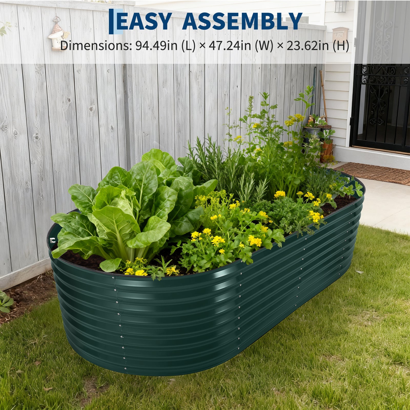 Garvee Large Oval Galvanized Raised Garden Bed Kit – Thick Reinforced Metal Planter for Vegetables, Flowers & Herbs – Corrosion-Resistant, Easy Assembly – Dark Green, Open, 240×120×60cm
